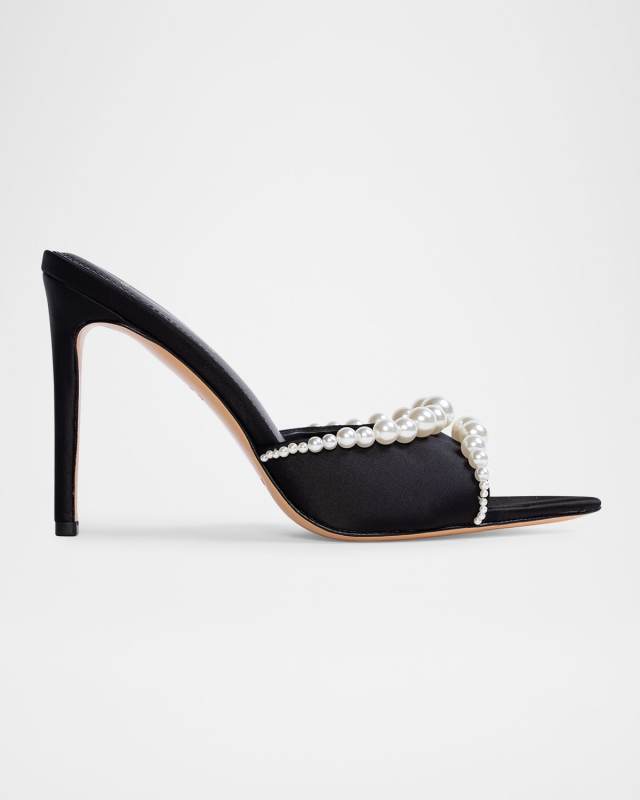 Satin Pearly Stud Mule Sandals